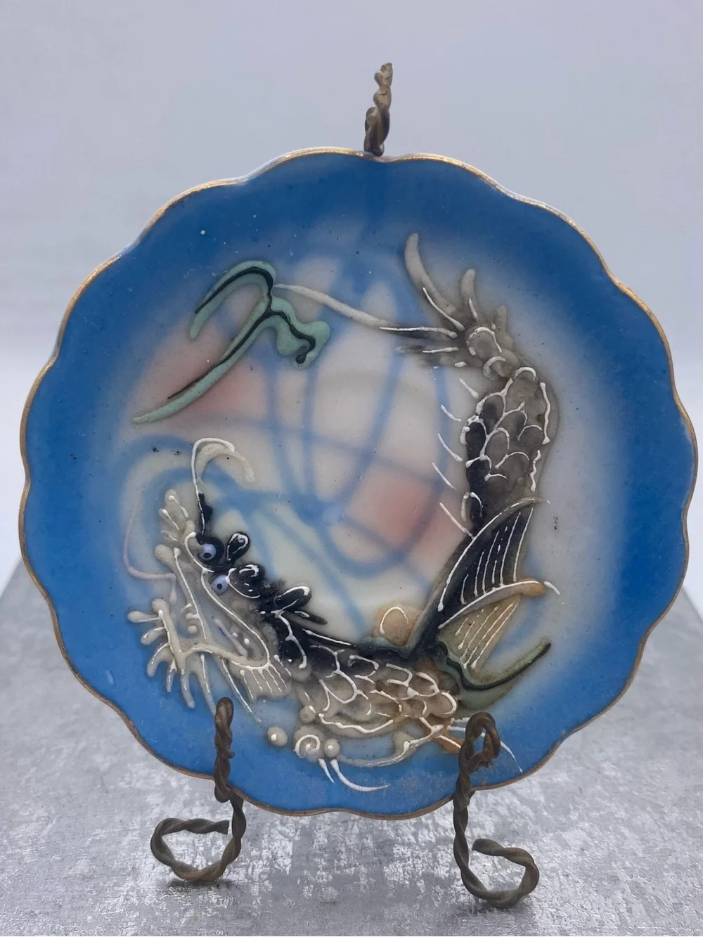 Vintage Miniature Hand Painted Japanese “Dragon-ware” Saucer Moriage Technique